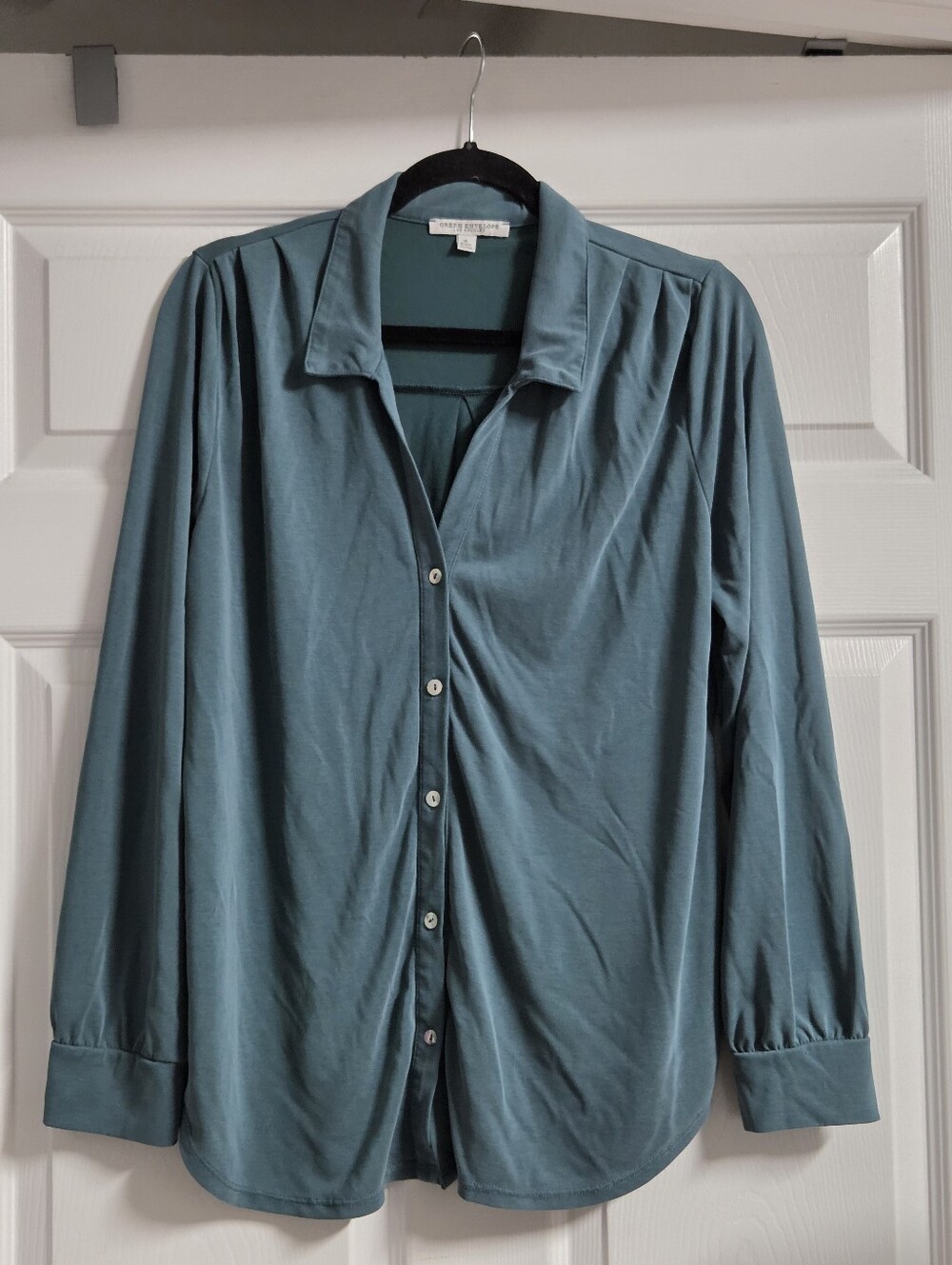 Green Envelope Women's Modal Teal Green Button-Up Shirt - Size XL